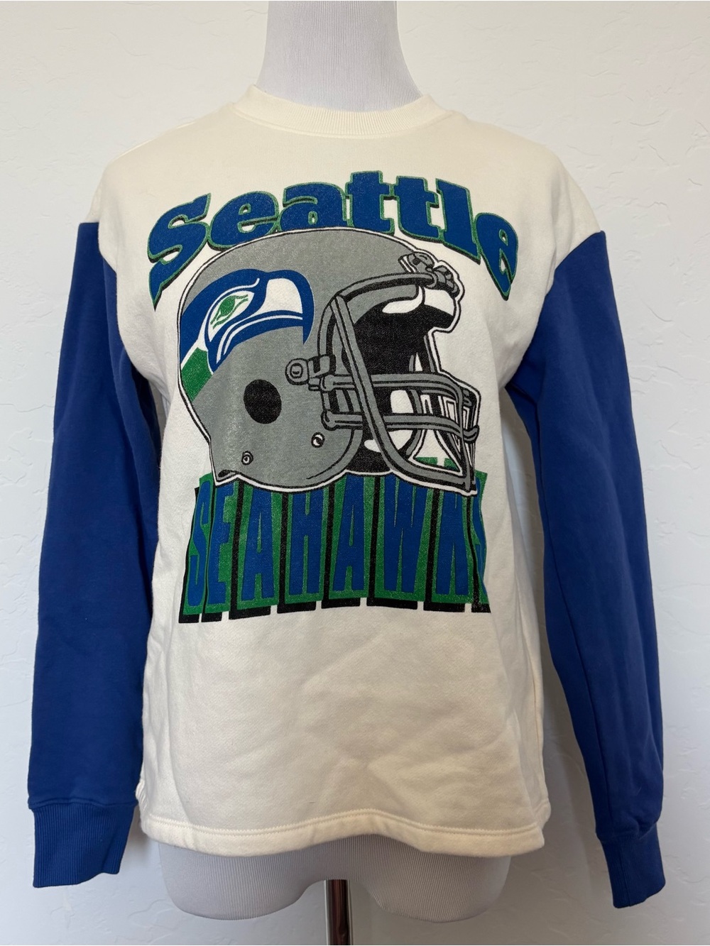 Junk Food Seattle Seahawks Colorblock Blue Cream Vintage Style Crewneck Size XS